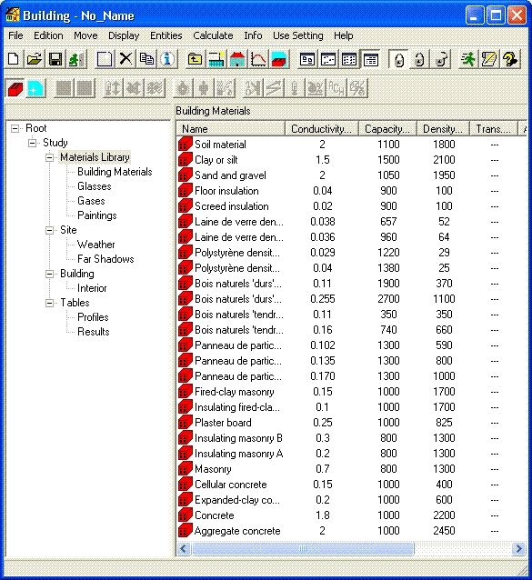 Materials screen
